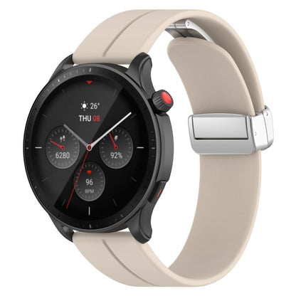 For Amazfit GTR 4 Magnetic Fold Clasp Silver Buckle Silicone Watch Band(Starlight Color) - Smart Wear by PMC Jewellery | Online Shopping South Africa | PMC Jewellery