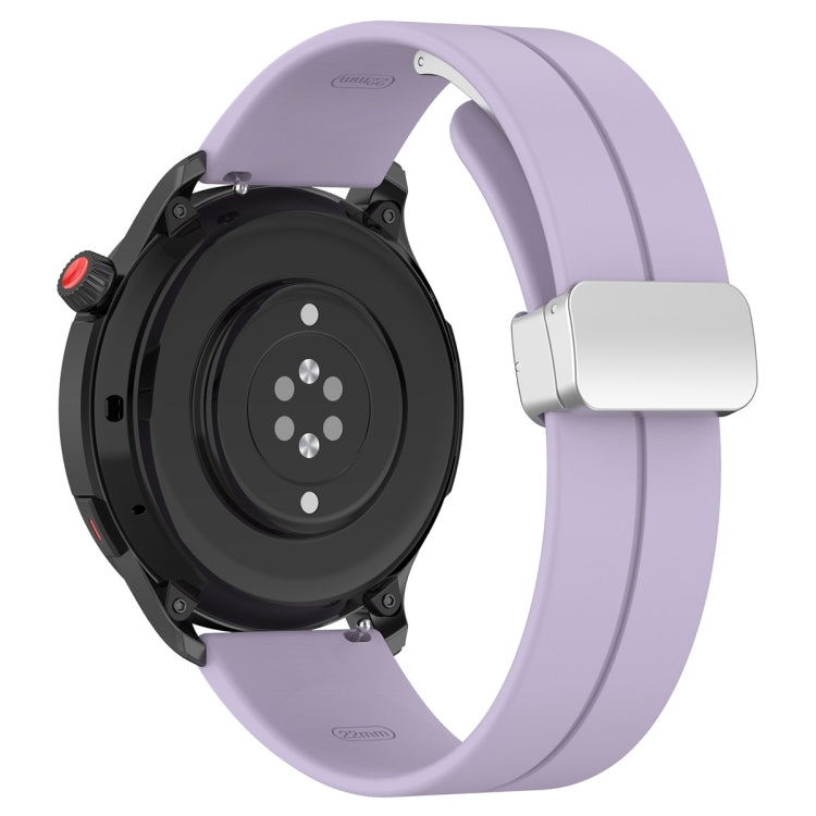 For Amazfit GTR 4 Magnetic Fold Clasp Silver Buckle Silicone Watch Band(Light Purple) - Smart Wear by PMC Jewellery | Online Shopping South Africa | PMC Jewellery