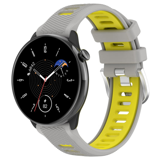 For Amazfit GTR Mini 20mm Cross Texture Two Color Silicone Stainless Steel Buckle Watch Band(Gray Yellow) - Smart Wear by PMC Jewellery | Online Shopping South Africa | PMC Jewellery