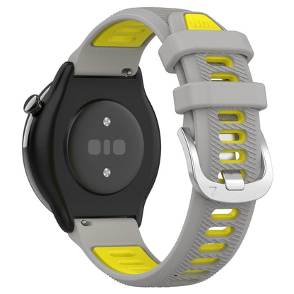For Amazfit GTR Mini 20mm Cross Texture Two Color Silicone Stainless Steel Buckle Watch Band(Gray Yellow) - Smart Wear by PMC Jewellery | Online Shopping South Africa | PMC Jewellery