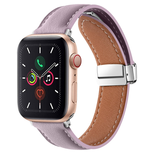 Folding Buckle Genuine Leather Watch Band For Apple Watch Ultra 49mm / Series 8&7 45mm / SE 2&6&SE&5&4 44mm / 3&2&1 42mm(Purple) -  by PMC Jewellery | Online Shopping South Africa | PMC Jewellery