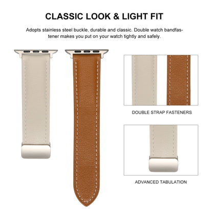 Folding Buckle Genuine Leather Watch Band For Apple Watch Ultra 49mm / Series 8&7 45mm / SE 2&6&SE&5&4 44mm / 3&2&1 42mm(White + Brown) - Smart Wear by PMC Jewellery | Online Shopping South Africa | PMC Jewellery