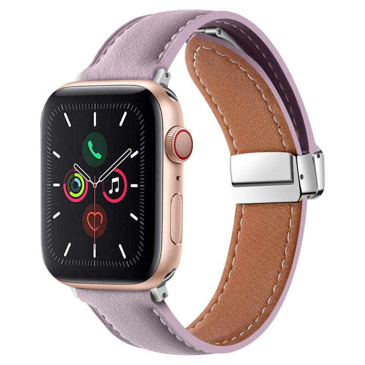 Folding Buckle Genuine Leather Watch Band For Apple Watch Series 8&7 41mm / SE 2&6&SE&5&4 40mm / 3&2&1 38mm(Purple) - Smart Wear by PMC Jewellery | Online Shopping South Africa | PMC Jewellery