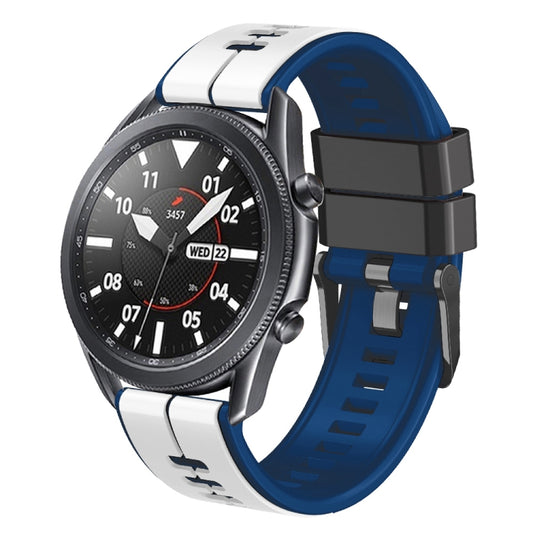 22mm Universal Vertical Line Two-Color Silicone Watch Band(White+Dark Blue) - Smart Wear by PMC Jewellery | Online Shopping South Africa | PMC Jewellery