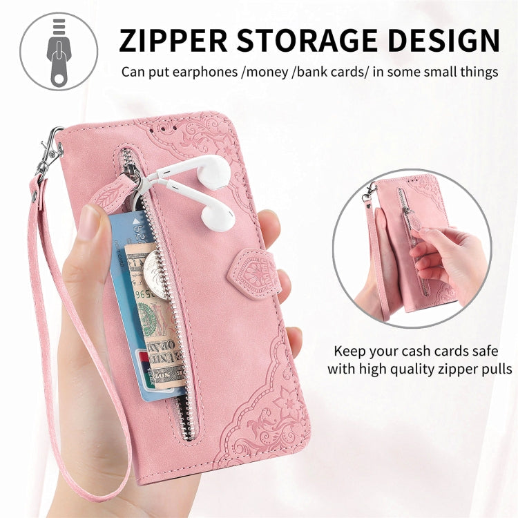 For TCL 40 SE Embossed Flower Zipper Leather Phone Case(Brown) - free shipping - PMC TechLife - Order now!