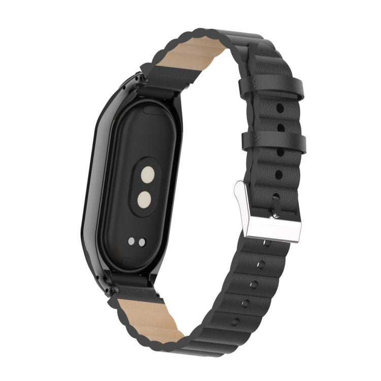 For Xiaomi Mi Band 8 Integrated Metal Case + Bamboo Leather Watch Band(Black) - Smart Wear by PMC TechLife | Online Shopping South Africa | PMC TechLife