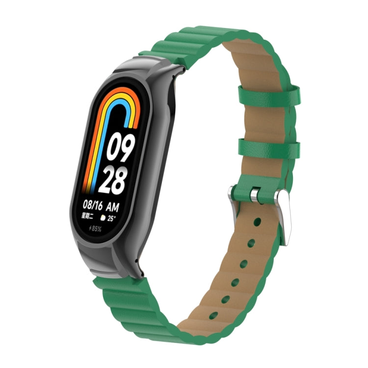 For Xiaomi Mi Band 8 Integrated Metal Case + Bamboo Leather Watch Band(Bamboo Green) - Smart Wear by PMC Jewellery | Online Shopping South Africa | PMC Jewellery
