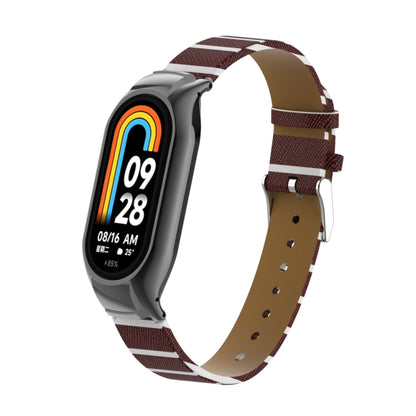 For Xiaomi Mi Band 8 Integrated Metal Case + Secondary Color Leather Watch Band(Coffee) - Smart Wear by PMC Jewellery | Online Shopping South Africa | PMC Jewellery