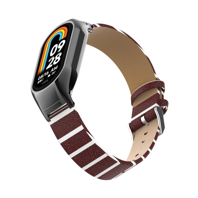 For Xiaomi Mi Band 8 Integrated Metal Case + Secondary Color Leather Watch Band(Coffee) - Smart Wear by PMC Jewellery | Online Shopping South Africa | PMC Jewellery