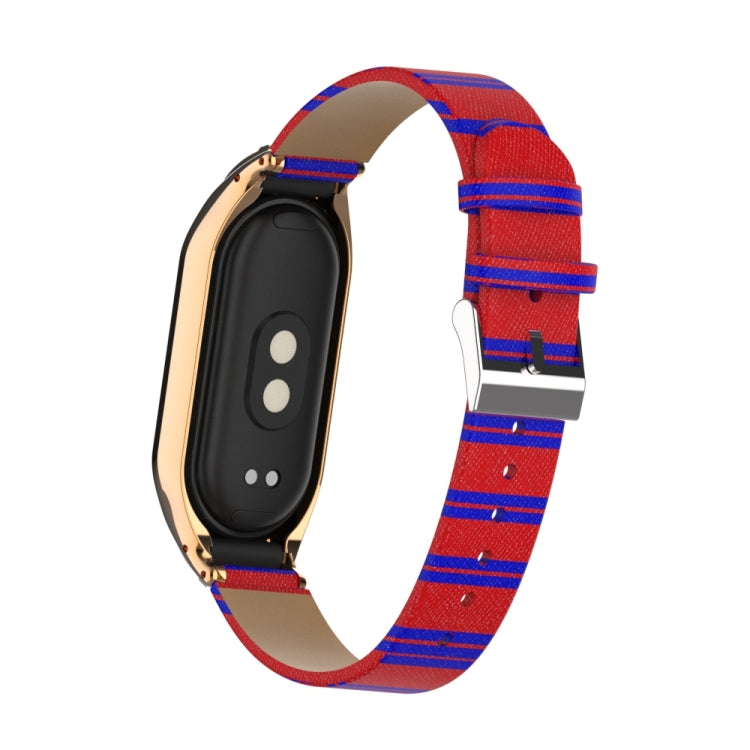 For Xiaomi Mi Band 8 Integrated Metal Case + Secondary Color Leather Watch Band(Red) - Smart Wear by PMC TechLife | Online Shopping South Africa | PMC TechLife