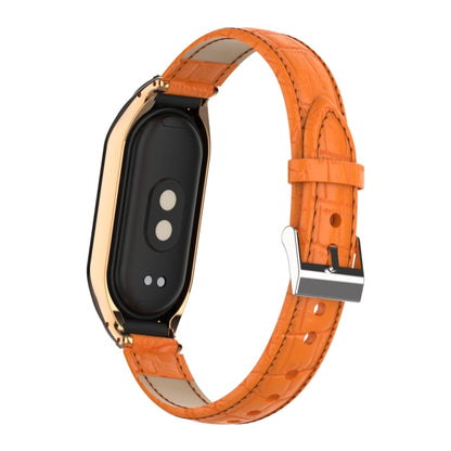 For Xiaomi Mi Band 8 Integrated Metal Case + Cocodile Texture Leather Watch Band(Orange) - Smart Wear by PMC Jewellery | Online Shopping South Africa | PMC Jewellery