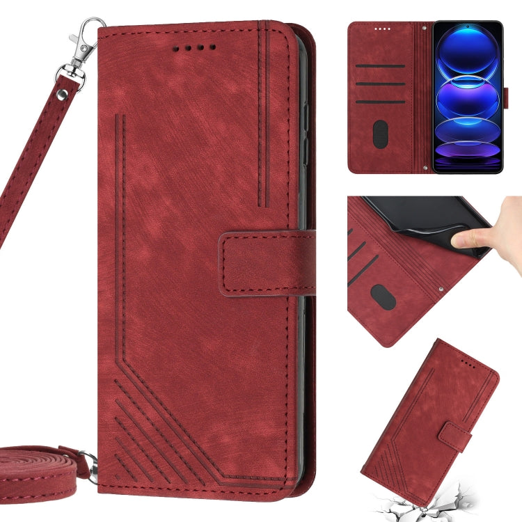 For Xiaomi Redmi 9C / 10A  / Poco C31 Skin Feel Stripe Pattern Leather Phone Case with Lanyard(Red) - free shipping - PMC TechLife - Order now!