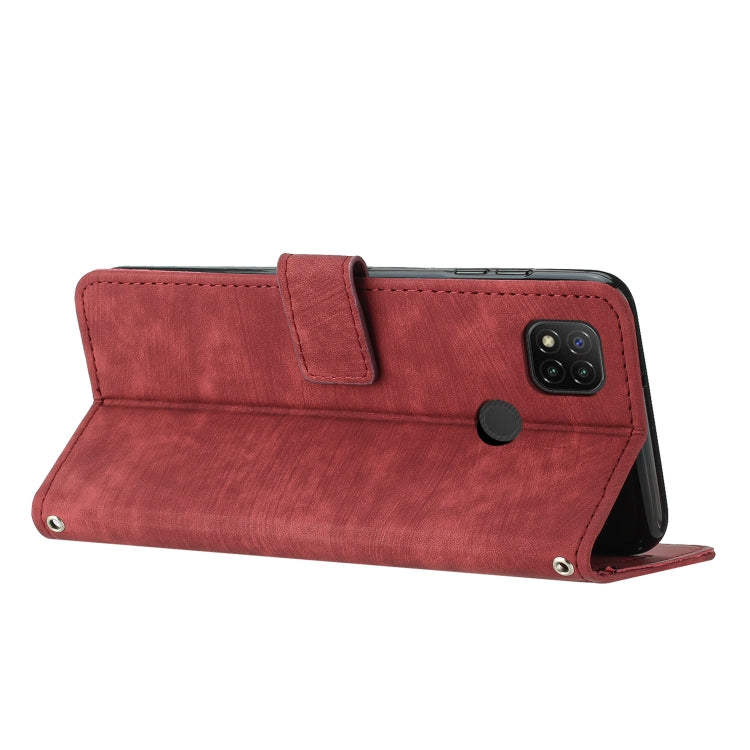 For Xiaomi Redmi 9C / 10A  / Poco C31 Skin Feel Stripe Pattern Leather Phone Case with Lanyard(Red) - free shipping - PMC TechLife - Order now!