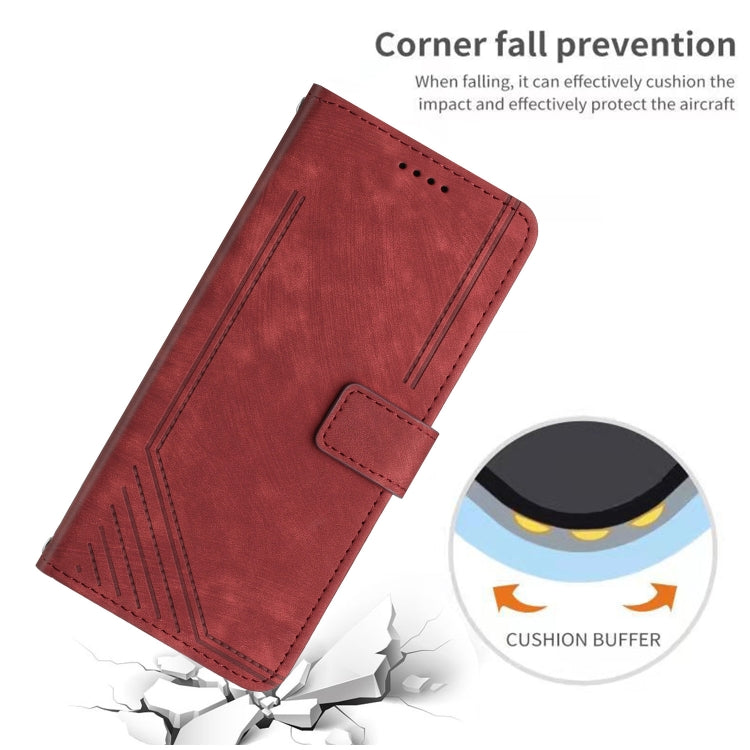 For Xiaomi Redmi 9C / 10A  / Poco C31 Skin Feel Stripe Pattern Leather Phone Case with Lanyard(Red) - free shipping - PMC TechLife - Order now!
