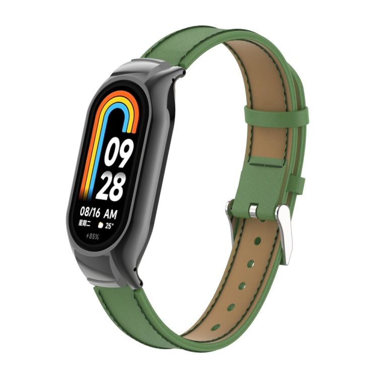 For Xiaomi Mi Band 8 Integrated Metal Case + Microfiber Sewing Leather Watch Band(Green) - Smart Wear by PMC Jewellery | Online Shopping South Africa | PMC Jewellery