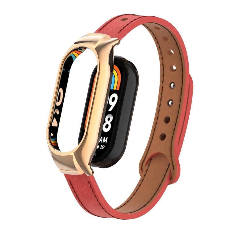 For Xiaomi Mi Band 8 Integrated Metal Case + Double Nail Microfiber Leather Watch Band(Red) - Smart Wear by PMC TechLife | Online Shopping South Africa | PMC TechLife
