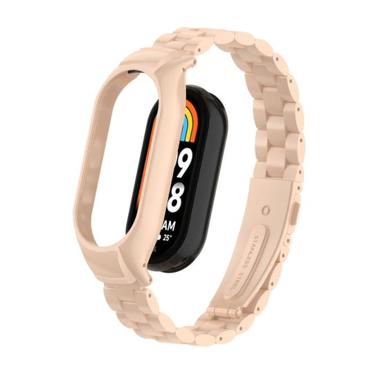 For Xiaomi Mi Band 8 Integrated Metal Case + Three-bead Watch Band(Milk Tea Color) - Smart Wear by PMC Jewellery | Online Shopping South Africa | PMC Jewellery