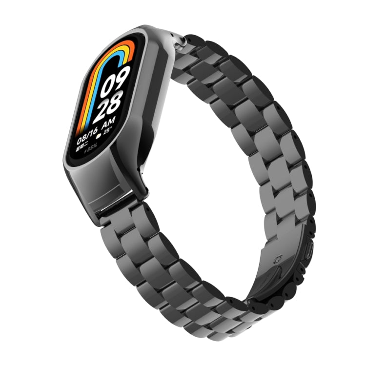 For Xiaomi Mi Band 8 Integrated Metal Case + Three-bead Watch Band(Black) - Smart Wear by PMC TechLife | Online Shopping South Africa | PMC TechLife