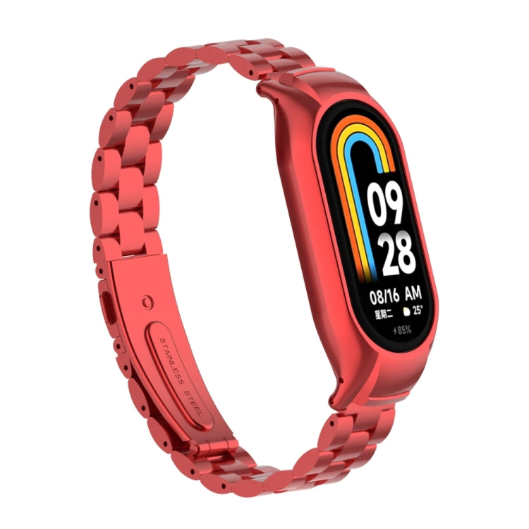 For Xiaomi Mi Band 8 Integrated Metal Case + Three-bead Watch Band(Red) - Smart Wear by PMC Jewellery | Online Shopping South Africa | PMC Jewellery