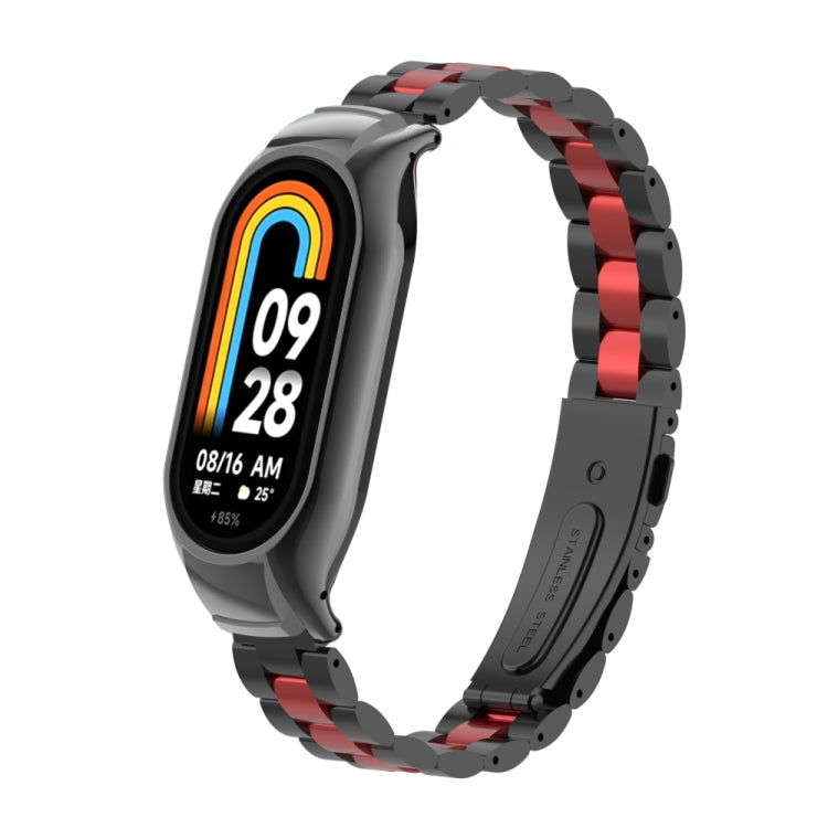 For Xiaomi Mi Band 8 Integrated Metal Case + Three-bead Watch Band(Black+Red) - Smart Wear by PMC Jewellery | Online Shopping South Africa | PMC Jewellery