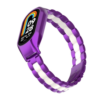 For Xiaomi Mi Band 8 Integrated Metal Case + Three-bead Watch Band(Purple+White) - Smart Wear by PMC Jewellery | Online Shopping South Africa | PMC Jewellery