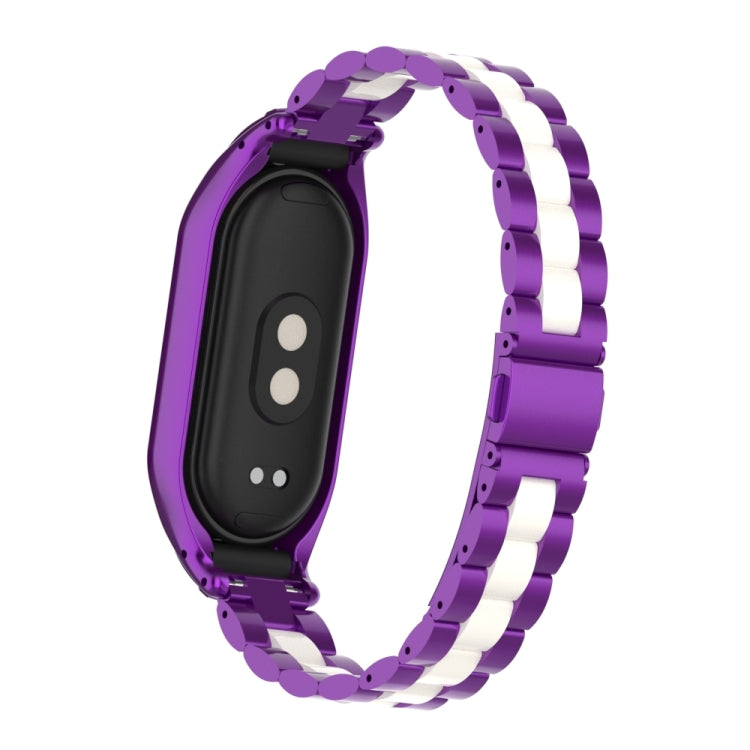 For Xiaomi Mi Band 8 Integrated Metal Case + Three-bead Watch Band(Purple+White) - Smart Wear by PMC Jewellery | Online Shopping South Africa | PMC Jewellery