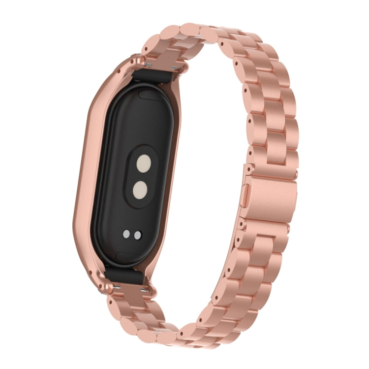 For Xiaomi Mi Band 8 Integrated Metal Case + Three-bead Watch Band(Rose Red) - Smart Wear by PMC Jewellery | Online Shopping South Africa | PMC Jewellery