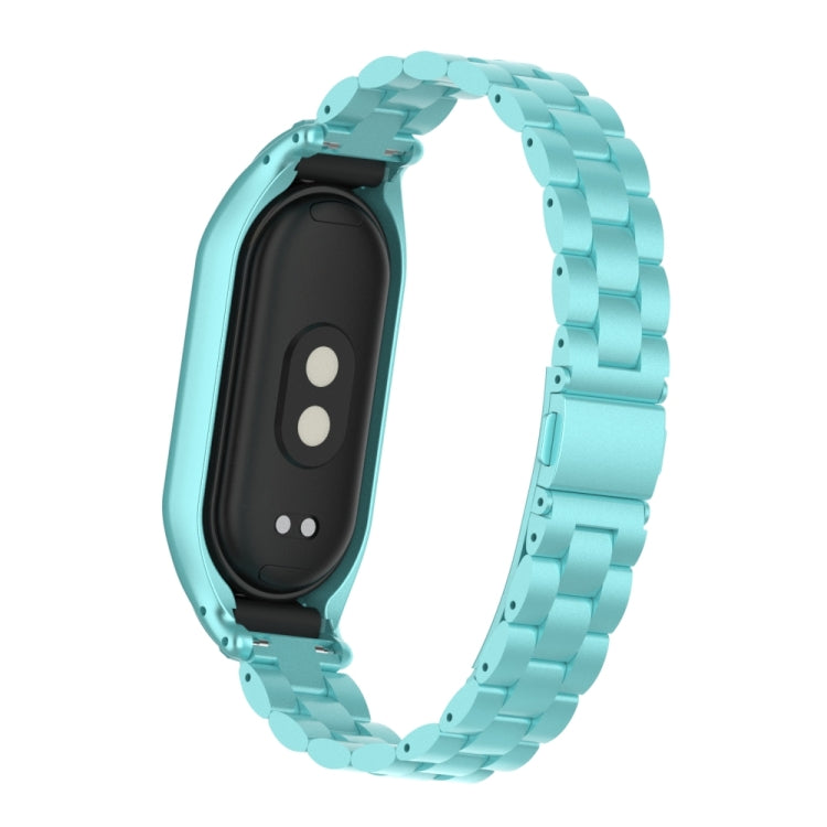 For Xiaomi Mi Band 8 Integrated Metal Case + Three-bead Watch Band(Cloud Blue) - Smart Wear by PMC Jewellery | Online Shopping South Africa | PMC Jewellery