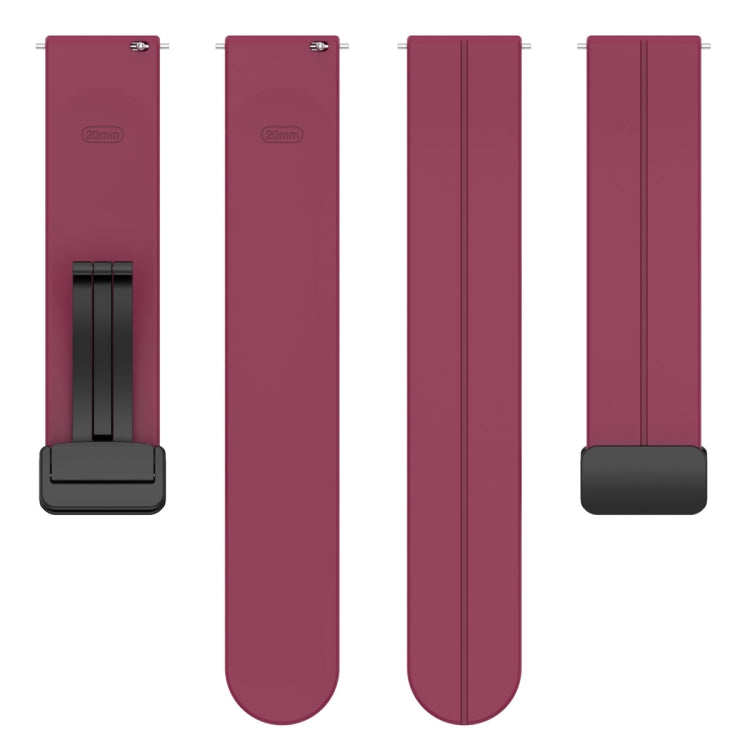 22mm Universal Flat Head Groove Folding Black Buckle Silicone Watch Band(Wine Red) - Smart Wear by PMC TechLife | Online Shopping South Africa | PMC TechLife