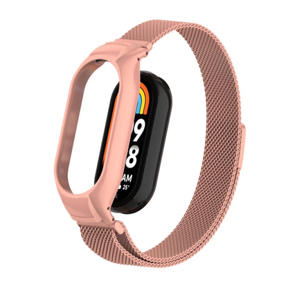 For Xiaomi Mi Band 8 Integrated Metal Case + Milanese Magnetic Watch Band(Bright Pink) - Smart Wear by PMC Jewellery | Online Shopping South Africa | PMC Jewellery