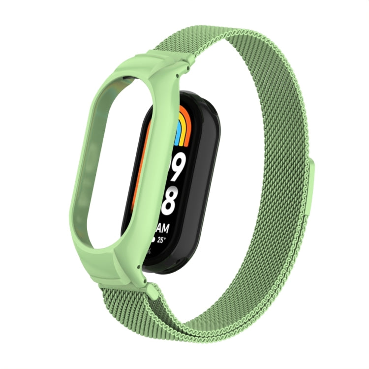 For Xiaomi Mi Band 8 Integrated Metal Case + Milanese Magnetic Watch Band(Matcha Green) - Smart Wear by PMC Jewellery | Online Shopping South Africa | PMC Jewellery