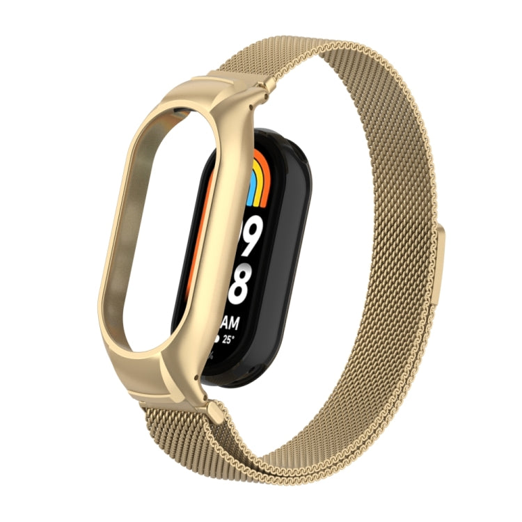 For Xiaomi Mi Band 8 Integrated Metal Case + Milanese Magnetic Watch Band(Retro Gold) - Smart Wear by PMC Jewellery | Online Shopping South Africa | PMC Jewellery