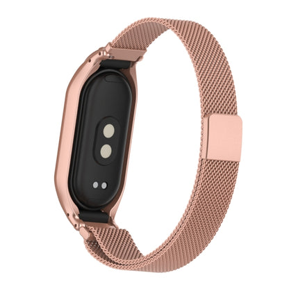 For Xiaomi Mi Band 8 Integrated Metal Case + Milanese Magnetic Watch Band(Rose Red) - Smart Wear by PMC Jewellery | Online Shopping South Africa | PMC Jewellery