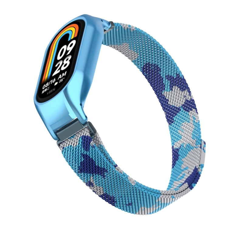 For Xiaomi Mi Band 8 Integrated Metal Case + Milanese Magnetic Watch Band(Camouflage Blue) - Smart Wear by PMC Jewellery | Online Shopping South Africa | PMC Jewellery