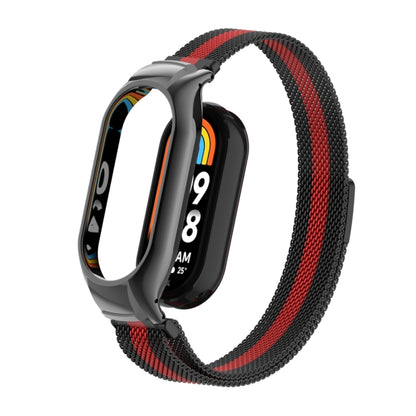 For Xiaomi Mi Band 8 Integrated Metal Case + Milanese Magnetic Watch Band(Black+Red) - Smart Wear by PMC Jewellery | Online Shopping South Africa | PMC Jewellery