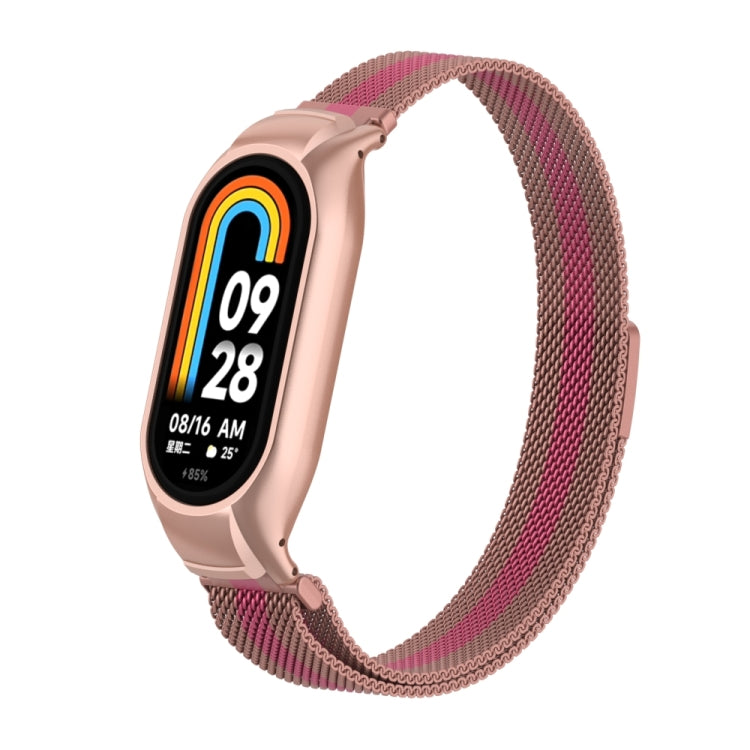 For Xiaomi Mi Band 8 Integrated Metal Case + Milanese Magnetic Watch Band(Rose+Pink) - Smart Wear by PMC Jewellery | Online Shopping South Africa | PMC Jewellery