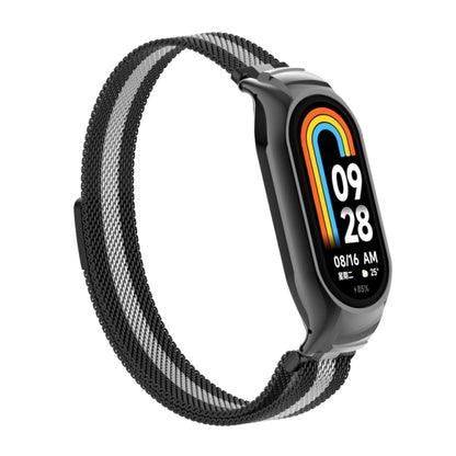 For Xiaomi Mi Band 8 Integrated Metal Case + Milanese Magnetic Watch Band(Black+Silver) - Smart Wear by PMC Jewellery | Online Shopping South Africa | PMC Jewellery