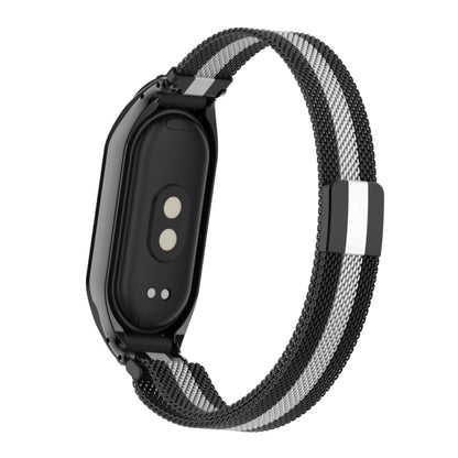 For Xiaomi Mi Band 8 Integrated Metal Case + Milanese Magnetic Watch Band(Black+Silver) - Smart Wear by PMC Jewellery | Online Shopping South Africa | PMC Jewellery