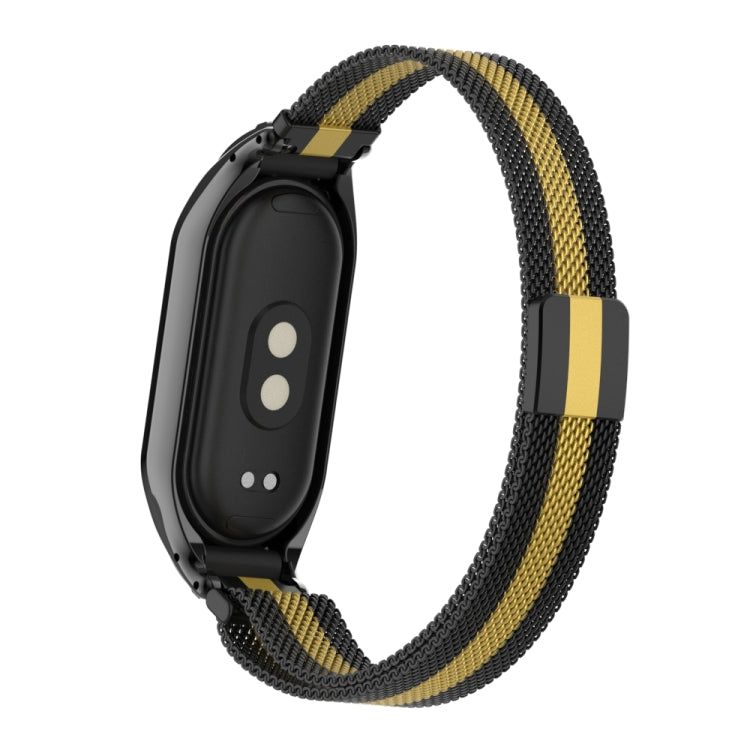 For Xiaomi Mi Band 8 Integrated Metal Case + Milanese Magnetic Watch Band(Black+Gold) - Smart Wear by PMC Jewellery | Online Shopping South Africa | PMC Jewellery