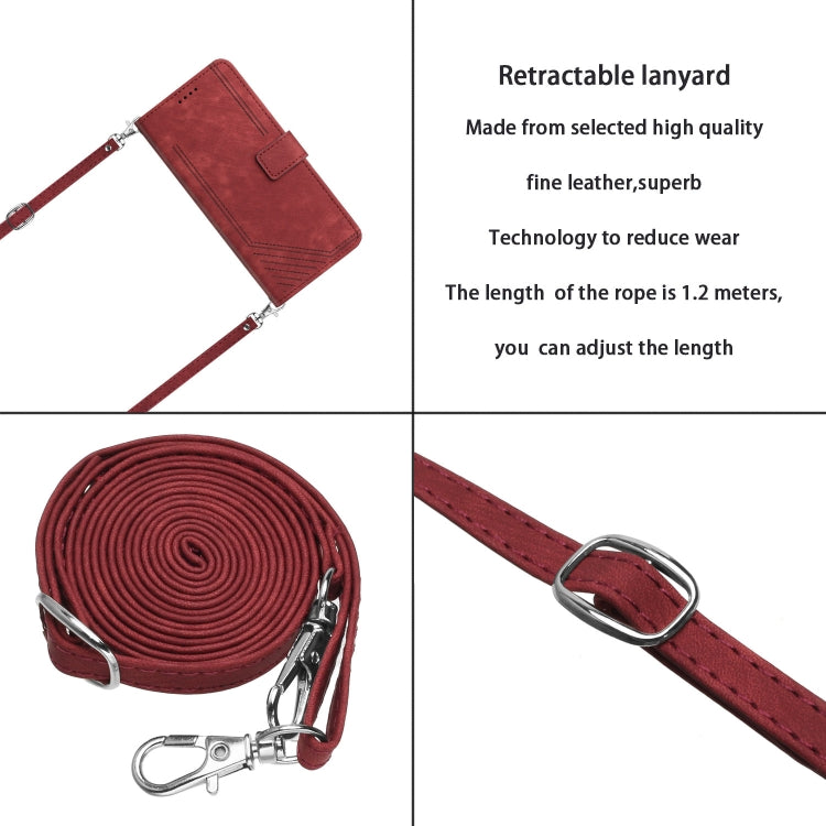 For Samsung Galaxy A03 Core Skin Feel Stripe Pattern Leather Phone Case with Lanyard(Red) - free shipping - PMC TechLife - Order now!