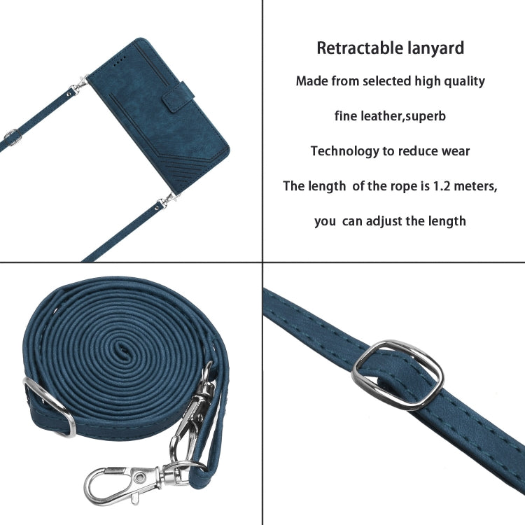 For Samsung Galaxy A04e / F04 Skin Feel Stripe Pattern Leather Phone Case with Lanyard(Blue) - free shipping - PMC TechLife - Order now!