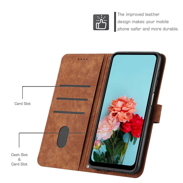 For Samsung Galaxy A14 5G Skin Feel Stripe Pattern Leather Phone Case with Lanyard(Brown) - free shipping - PMC TechLife - Order now!