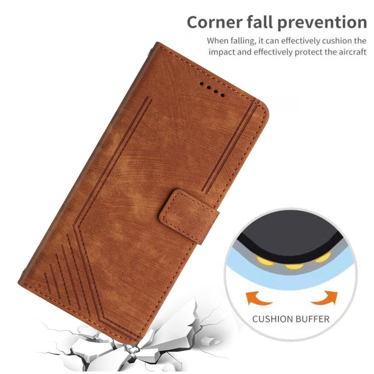 For Samsung Galaxy A14 5G Skin Feel Stripe Pattern Leather Phone Case with Lanyard(Brown) - free shipping - PMC TechLife - Order now!