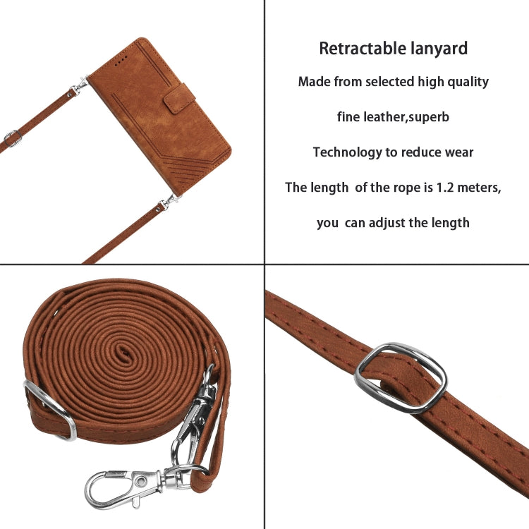 For Samsung Galaxy A14 5G Skin Feel Stripe Pattern Leather Phone Case with Lanyard(Brown) - free shipping - PMC TechLife - Order now!