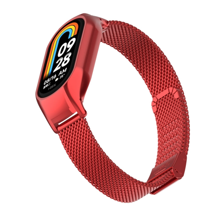 For Xiaomi Mi Band 8 Integrated Metal Case + Steel Mesh Buckle Watch Band(Red) - Smart Wear by PMC Jewellery | Online Shopping South Africa | PMC Jewellery