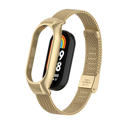 For Xiaomi Mi Band 8 Integrated Metal Case + Steel Mesh Buckle Watch Band(Retro Gold) - Smart Wear by PMC Jewellery | Online Shopping South Africa | PMC Jewellery