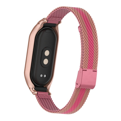 For Xiaomi Mi Band 8 Integrated Metal Case + Steel Mesh Buckle Watch Band(Rose+Pink) - Smart Wear by PMC Jewellery | Online Shopping South Africa | PMC Jewellery