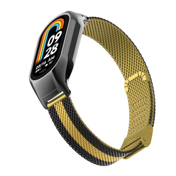 For Xiaomi Mi Band 8 Integrated Metal Case + Steel Mesh Buckle Watch Band(Black+Gold) - Smart Wear by PMC Jewellery | Online Shopping South Africa | PMC Jewellery