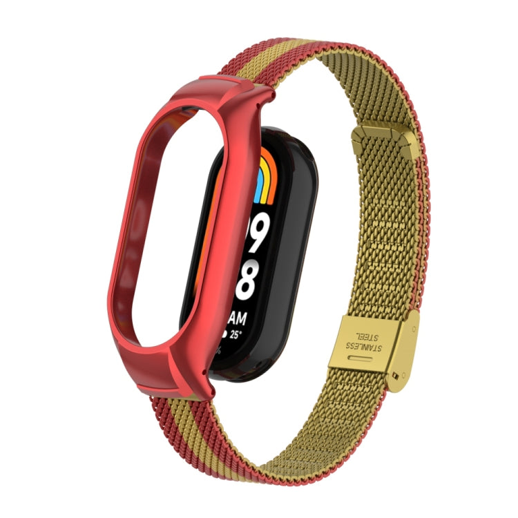 For Xiaomi Mi Band 8 Integrated Metal Case + Steel Mesh Buckle Watch Band(Red+Gold) - Smart Wear by PMC Jewellery | Online Shopping South Africa | PMC Jewellery