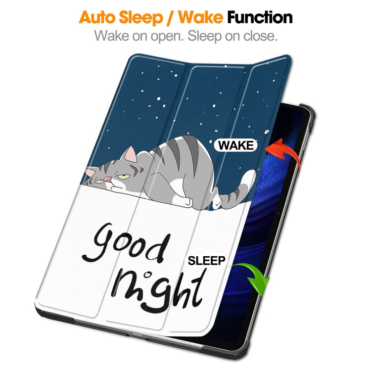 For Xiaomi Pad 6 / 6 Pro Custer Painted 3-Fold Stand Leather Smart Tablet Case(Lazy Cat) - free shipping - PMC TechLife - Order now!